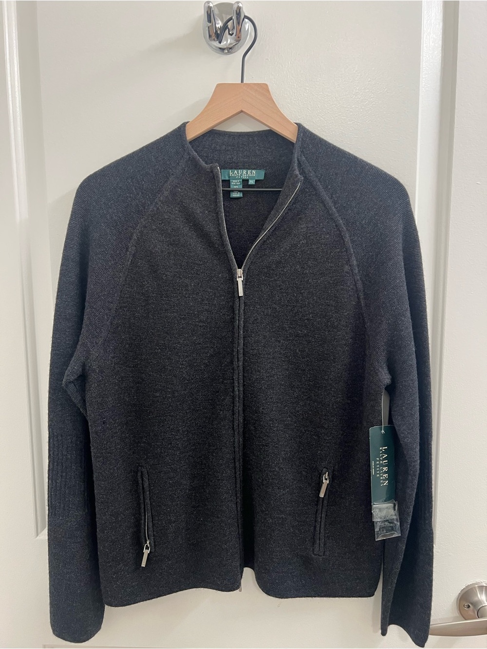 Lauren Ralph Lauren women’s Charcoal Full-Zip Sweater